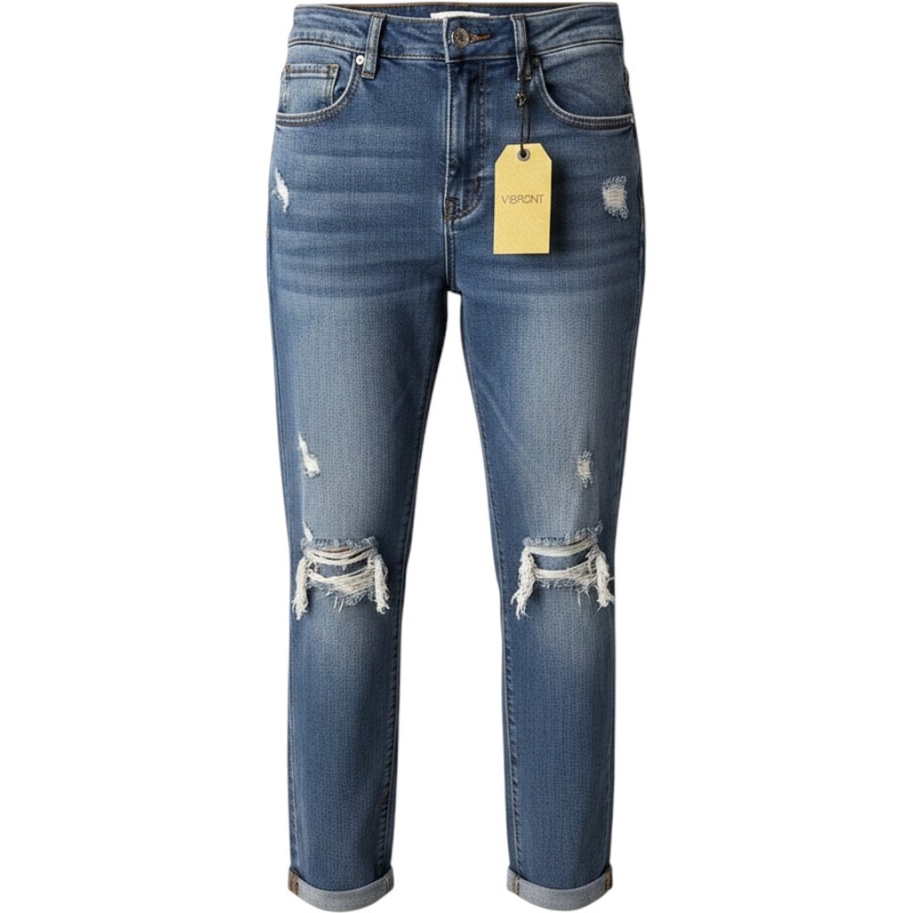 Vibrant MIU Jeans Womens Size 5 W26 Blue Distressed Ripped High Rise Mom Denim‎